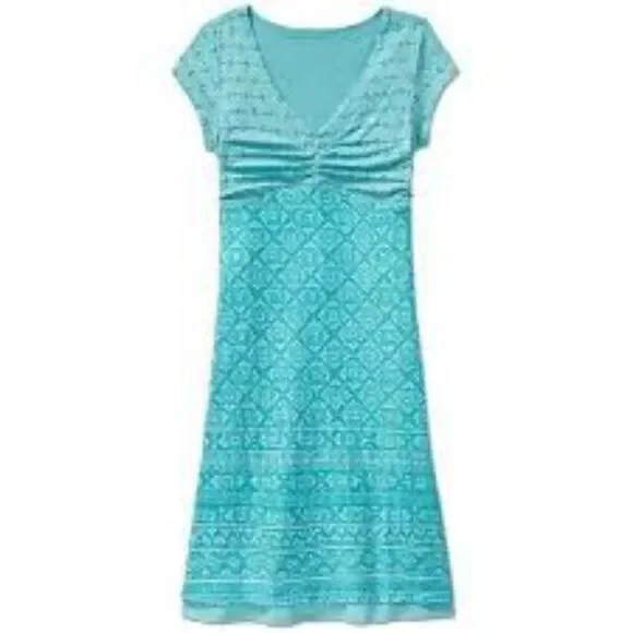 Athleta Turquoise Patterned V‑Neck Cap Sleeve Mini Dress - Picture 2 of 6